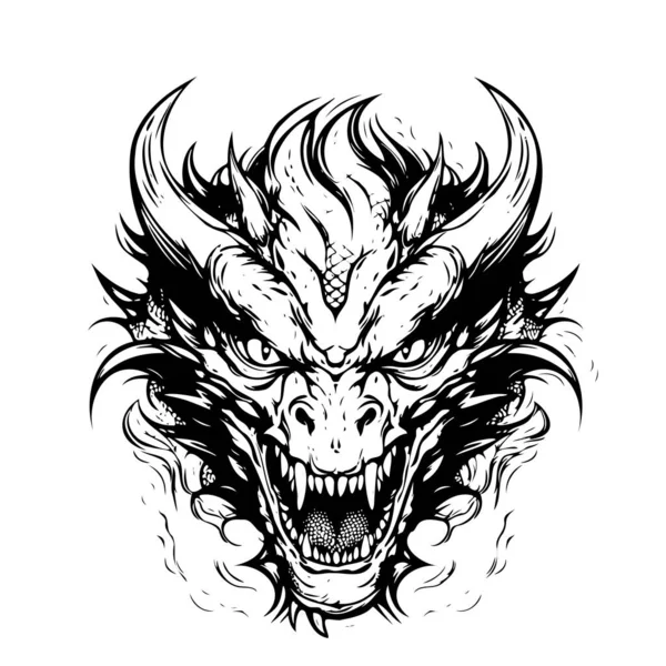 Dragon Portret Kreskówka Ręcznie Rysowane Szkic Ilustracja Dzikie Zwierzęta — Wektor stockowy