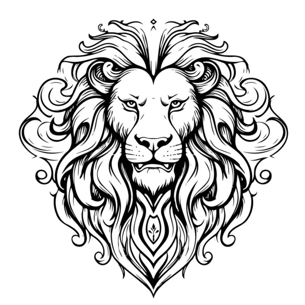 Esquisse Héraldique Visage Lion Esquisse Dessinée Main Vecteur Safari Animaux — Image vectorielle