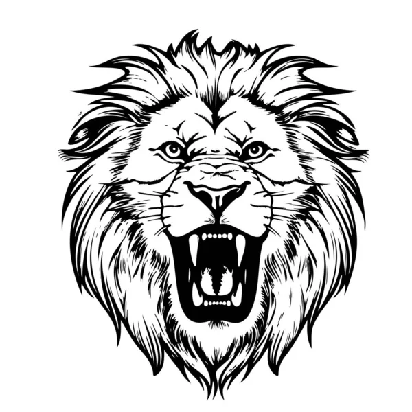 Lion Rugissant Visage Dessiné Main Croquis Vectoriel Safari Animaux — Image vectorielle