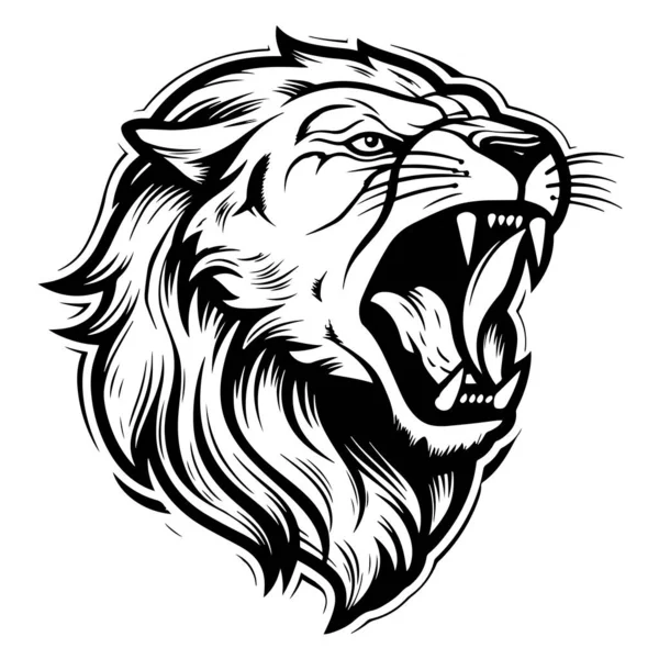 Roaring Lejonansikte Serietidning Ritad Skiss Vektor Safari Djur Logotyp — Stock vektor