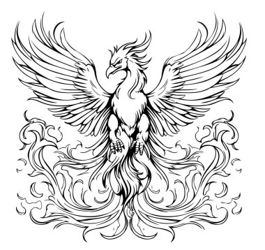 Phoenix el çizimi, mistik kuşlar. Vektör illüstrasyon Mitleri.