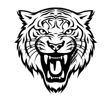 Tiger growling head hand drawn sketch Vector Wild safari animals clipart