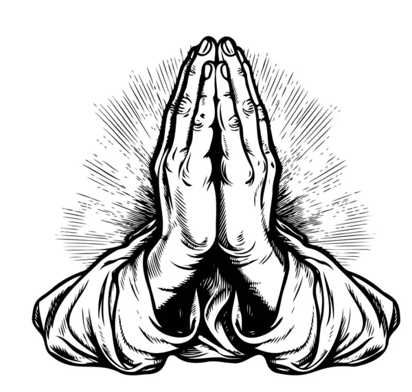 Mãos Oração Esboço Desenhado Estilo Gráfico Mão Vector Religião —  Vetores de Stock