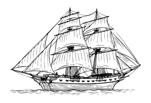 Ročník Pirátská Loď Skica Ručně Kreslené Ročník Námořní Dopravy Vektor — Stockový vektor