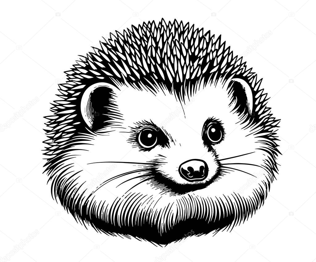 Hedgehog head animal sketch drawn in hand graphic style Vector