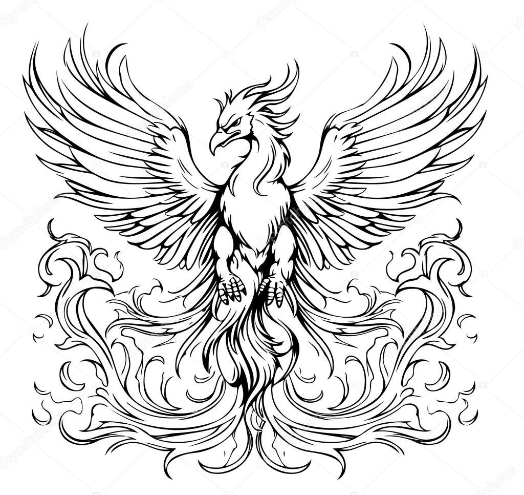 Phoenix hand drawn sketch Mythical birds.Vector illustration Miths