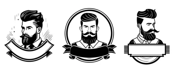 Set Logo Barbiere Schizzo Disegnato Stile Grafico Disegnato Mano Vettore — Vettoriale Stock
