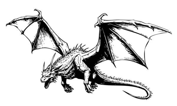Dragon Attaquant Dessin Animé Illustration Croquis Main Animaux Sauvages — Image vectorielle