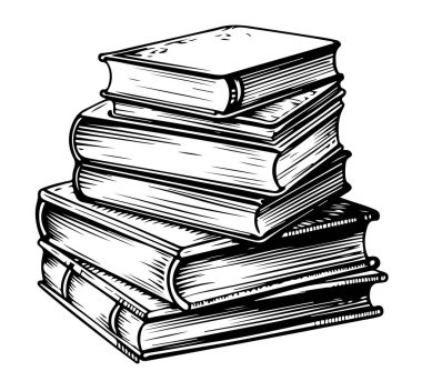 Eski kitap yığını. El çizimi Vektör Bilgileri ve Eğitimi