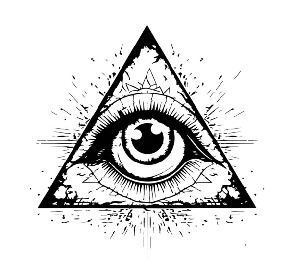 Eye Pyramid Masonic Symbol Sketch Hand Drawn Vector Illustration — Stock Vector