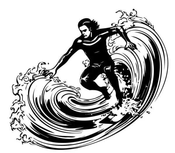 Surfer Sport Logo Bosquejo Dibujado Mano Gráficos Vector — Vector de stock