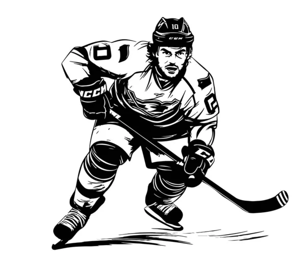 Hockey Player Sketch Hand Drawn Vector Sport Competitions — Stock Vector