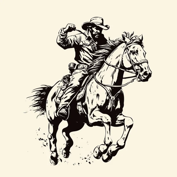 Vaquero Montando Caballo Dibujado Mano Vector — Archivo Imágenes Vectoriales