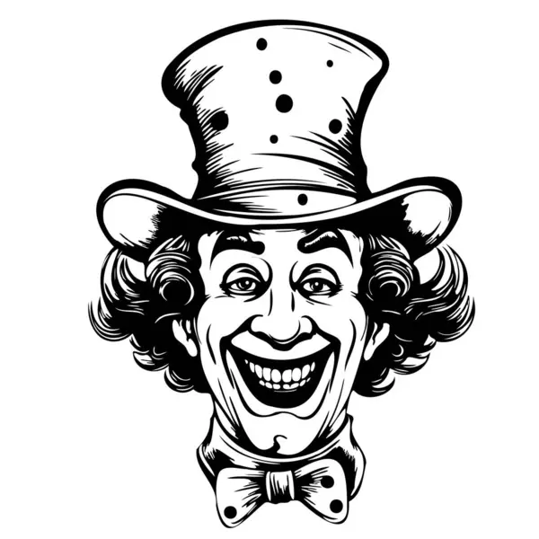 Clown Souriant Esquisse Rétro Esquisse Dessinée Main Vecteur — Image vectorielle
