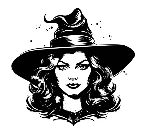 Witch Head Cartoon Sketch Hand Drawn Halloween Vector — Stock Vector
