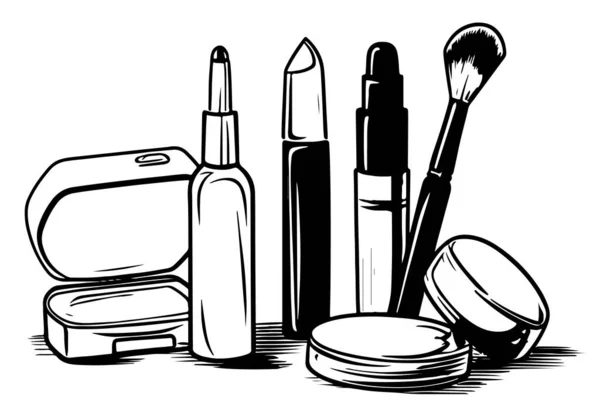 Donne Cosmetici Schizzo Disegnato Mano Vettoriale Illustrazione Bellezza — Vettoriale Stock