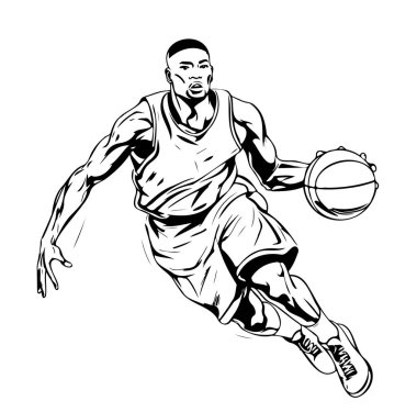 Basketbolcu amblemi elle çizilmiş Vektör Spor