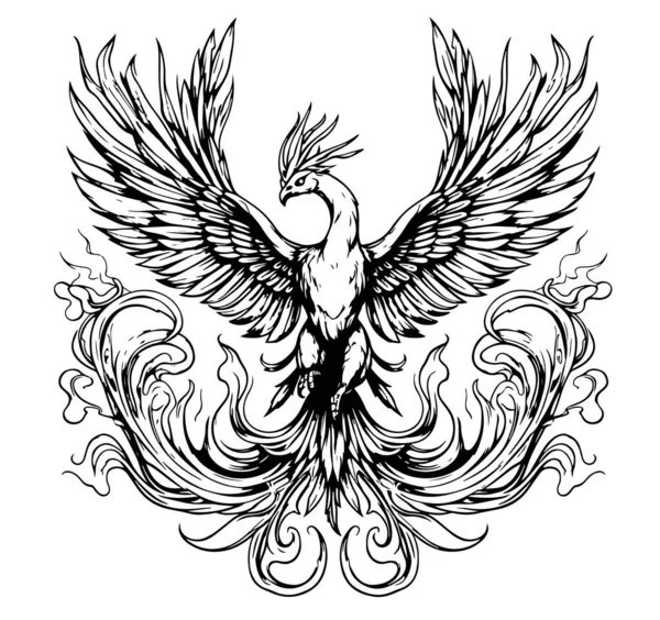 Phoenix Croquis Oiseau Dessiné Main Mythes Vectoriels — Image vectorielle