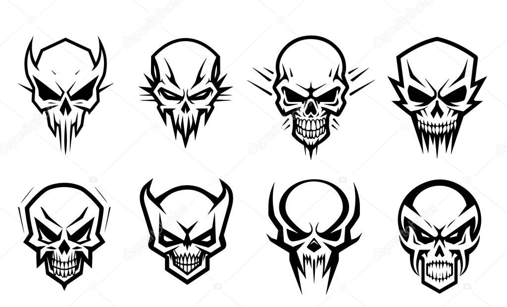 Set of skulls and logo design elements .Vector illustration