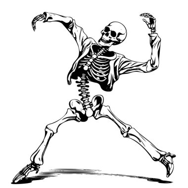 Dancing Skeleton sketch hand drawn Vector illustration Halloween party clipart