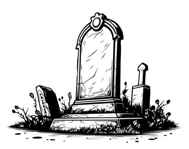 Grave retro skeç el çizimi Vektör çizimi Cadılar Bayramı