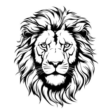 Heraldik tarzda gururlu aslan kafası skeci. el çizilmiş Vektör