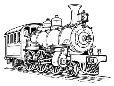 Buharlı lokomotif retro el çizimi Vektör illüstrasyonu, Tren Taşımacılığı