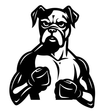 Boks eldivenli boksör köpeği Comic style boyama kitabı Sport logosu, vektör