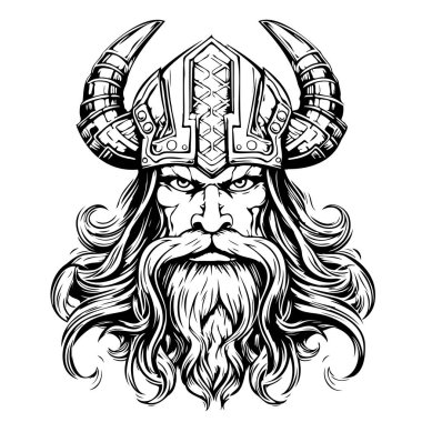 Savaşçı yüz, Viking kafa, Viking surat, Viking boynuz miğferi savaşçı, vektör, savaşçı yüz siluet