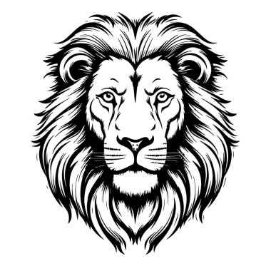 Aslan portresi aslan başı çizim el oyma stili Vahşi Hayvan Vektör illüstrasyonu