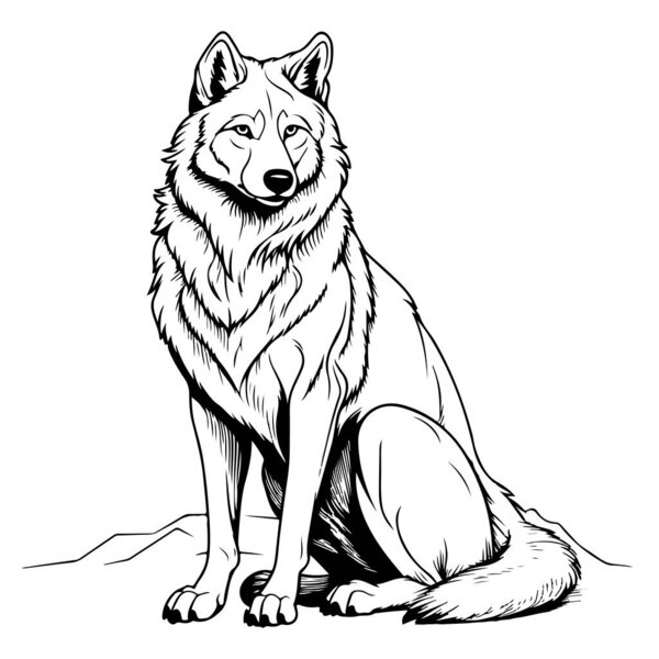 Wolf sitting sketch hand drawn in doodle style Vector illustration