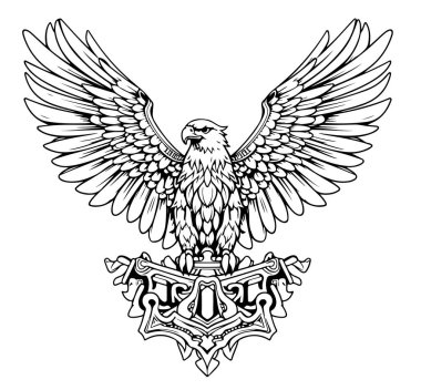 Heraldic Eagle with spread wings. Royal symbol hand drawn sketch in vintage engraving style. Vector clipart