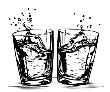 Two glasses of whiskey sketch. Cheers glass vector illustration clipart