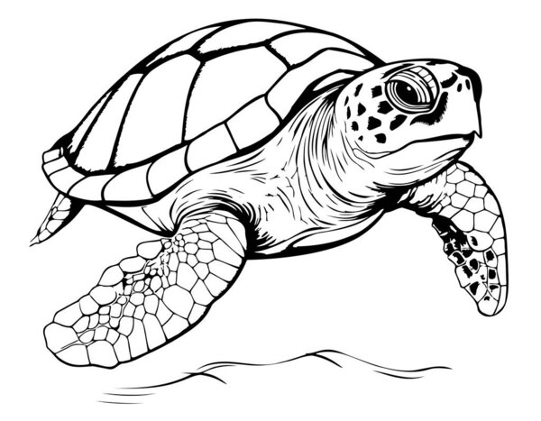 Sea turtle hand drawn engraving style sketch Underwater animals Vector illustration.