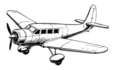 El yapımı retro uçak. Gerçekçi vintage uçak izole edildi. Oymalı stil vektör illüstrasyonu. Tasarımınız için şablon.