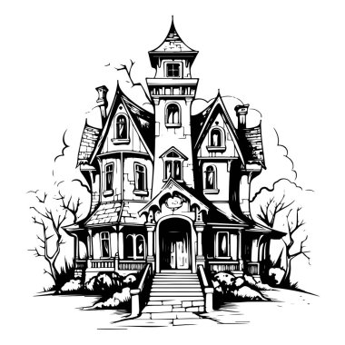 Haunted House Hand Drawn Sketch Vector Illustration Halloween clipart