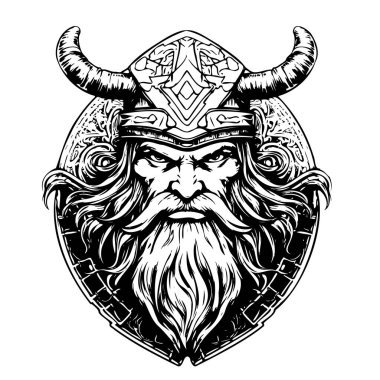 Savaşçı yüz, Viking kafa, Viking surat, Viking boynuz miğferi savaşçı, vektör, savaşçı yüz siluet, izole arkaplan