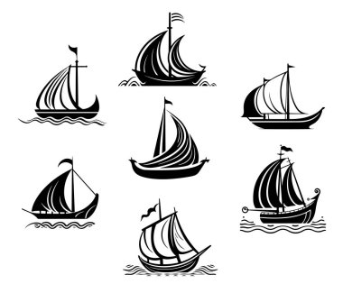 Yelkenli tasarımı el çizimleri. Basit bir yelkenli logo şablonu. Yelkenli logosu yaratıcı fikirler