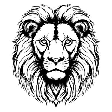 Aslan portresi aslan başı çizim el oyma stili Vahşi Hayvan Vektör illüstrasyonu