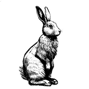 Tavşan arka ayaklarının üzerinde duruyor. Robot resim çizimi. Vektör çizimi.