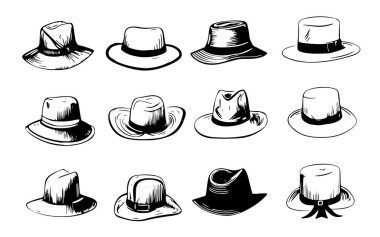 Vintage collection of vintage inking Hats sketch.Vector clipart