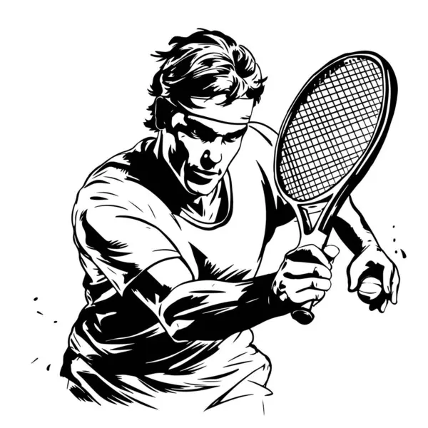 Croquis Main Joueur Tennis Professionnel Illustration Sport Vectoriel Silhouette Graphique Illustrations De Stock Libres De Droits