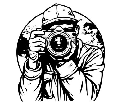 Kameraya çekilen fotoğrafçının serbest çizimi