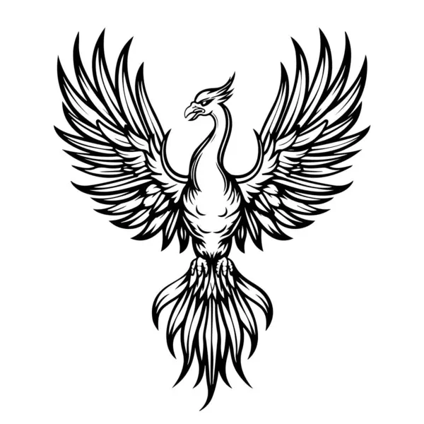 Soyut Anka Kuşu Eğri Kuş Portresi. Bir Çizgili Anka Kuşu Fantezi Kuş Çizimi Siluet Logosu. Çizgi Çizilmiş Düzenlenebilir Sihirli Maskot Kuş Portresi Beyaz Arkaplanda izole