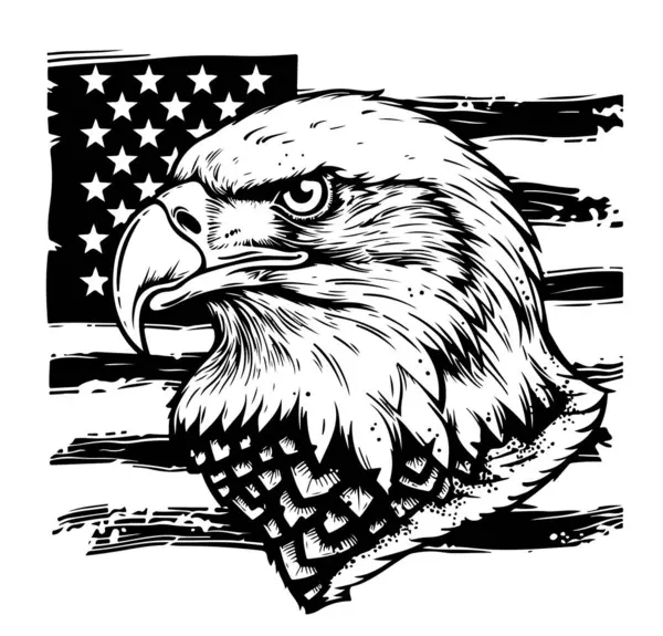 stock vector American flag and face of eagle Vector illustration