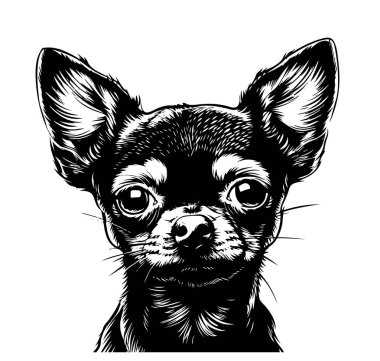 Chihuahua portresi köpek eli çizimi Hayvan Vektörü illüstrasyonu.