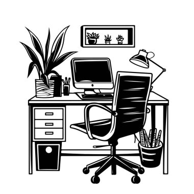 Merkez ofis grafik siyah beyaz iç çizim çizim çizim vektörü