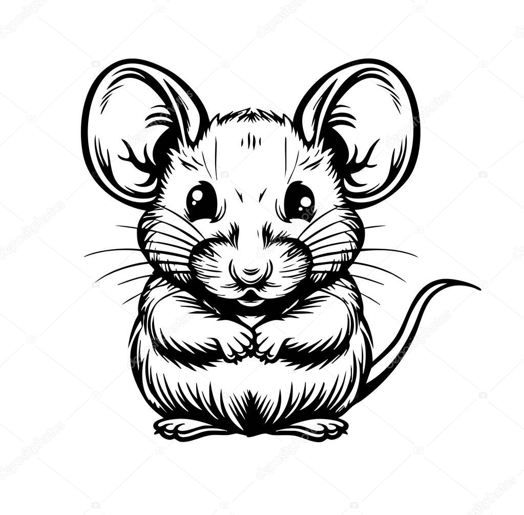 Coloring page simple black and white cute mouse vector design