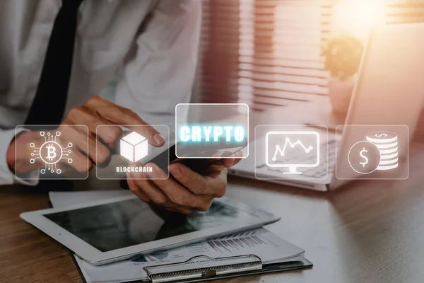 Cryptocurrency Stock Market Concept Businessman Using Smart Phone Cryptocurrency Stock — Stock Photo, Image