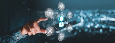 Teknik destek müşteri hizmetleri konsepti, VR ekran desteği müşteri ikonu, Teknoloji İnternet konsepti, destek, çağrı merkezi ve müşteri hizmetleri yardımı.